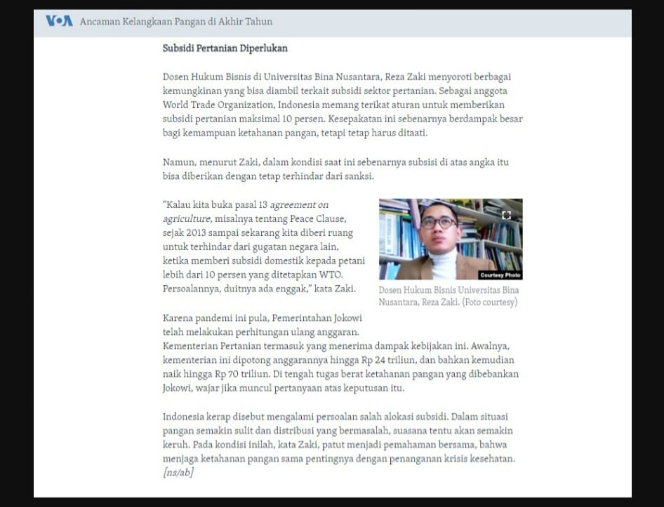Pendapat saya di <a href="/voaindonesia/">VOA Indonesia</a>  tentang kelangkaan pangan jelang akhir tahun