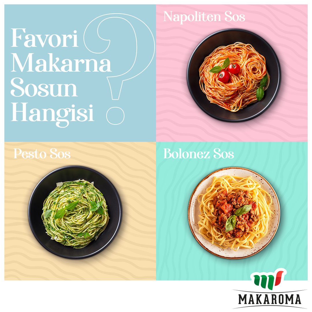 Makarna soslarıyla aranız nasıl? Hepsi birbirinden lezzetli biliyoruz ama favori makarna sosunuz hangisi merak ediyoruz! Yorum olarak bizimle paylaşın, lezzeti katlayın!😍 #Makaroma #YeniModaMakarna #Makarna #Sos #MakarnaSosu #Sauce #Pesto #PestoSos #Bolonez #Bolognese #Napoliten
