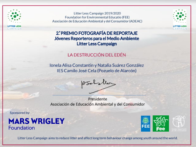 IESCamiloJCela's tweet photo. Nuestras alumnas de 1ºBACH Ionela Constantin
y Natalia Suárez 2º premio concurso conciencia ecológica #litterlesscampaign Enhorabuena¡¡
Seguimos trabajando por el #MedioAmbiente
Gracias https://t.co/PsdwKwMsWV @FEEInt y https://t.co/iXYCdio3kw
#ODS #yrellc; #yreint, https://t.co/bDR5yZ97dh