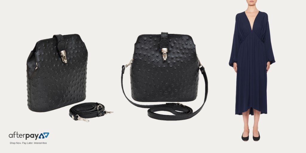 ⚡️ Gemma black Cross-body bag in ostrich effect leather always in stock RRP $189.95 on sale now $125  plus free shipping within Australia tough and steady… 100% leather 100% Italian  grab a bargain  wear it with your comfy dress ⚡️
#leatherhandbags #FreeshippingAustralia