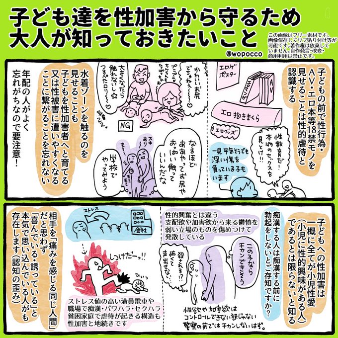 前回バズった性加害のまとめで伝えきれなかった部分を追加で漫画にしました
幼児期の性教育画像と前回の画像も細かい所を修正してこちらのURLに一覧にして読みやすくしてますので是非使ってやって下さい!
↓
https://t.co/zy84BAPeuF

色んな人に届きますように…

#ヲポコめも #包括的性教育 