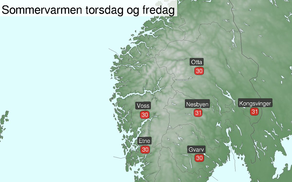 Knallfine sommerdager i vente de neste to dagene i hele #SørNorge☀️😎 Vi forventer over 30 grader mange steder🌡 Husk at du kan sjekke UV-varselet i appen under "rundt deg".