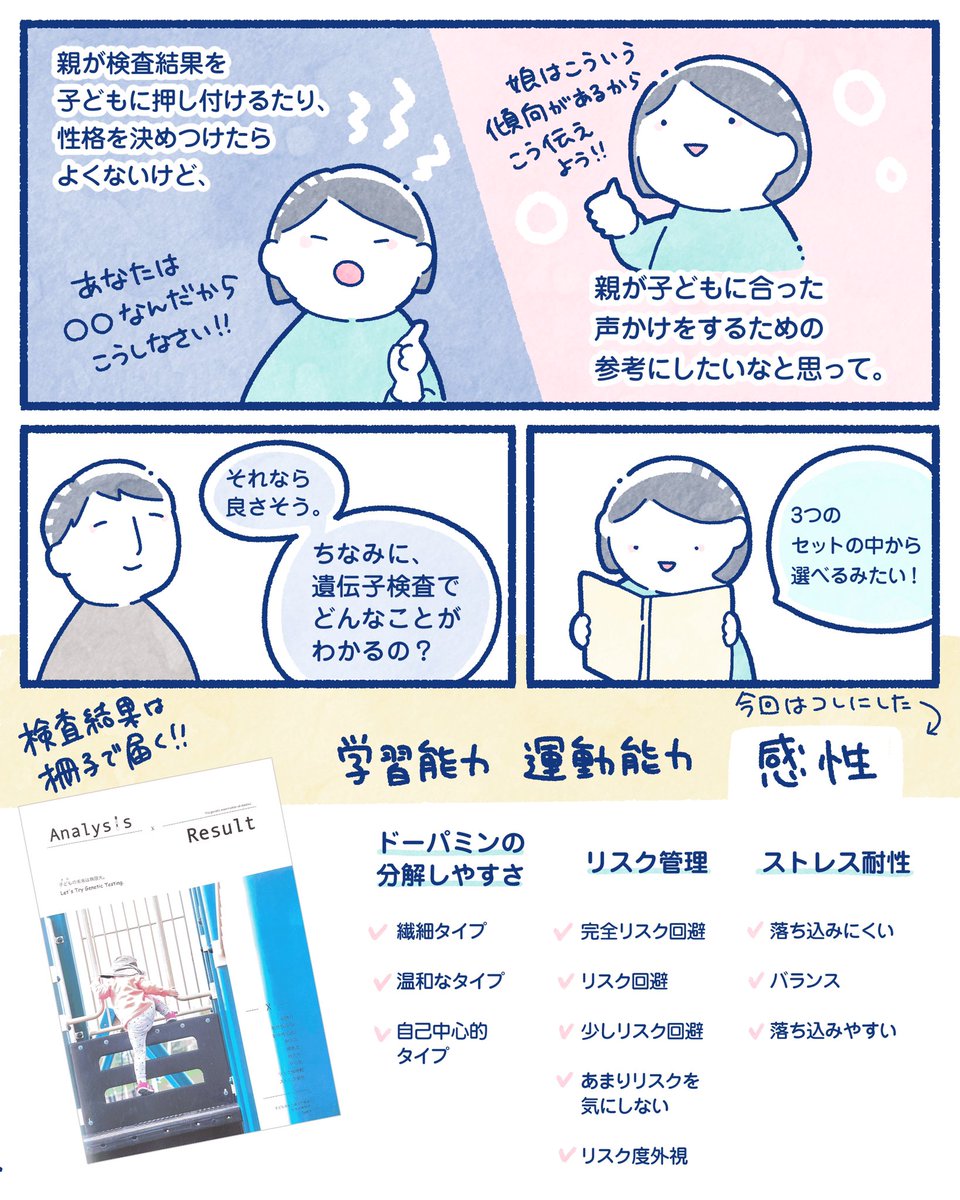 もちこ 4歳むすめ 子どもの遺伝子解析を受けました 親の印象と違う項目もあって面白かったです T Co Dzkker5mmz こちらから購入すると セール価格から更に2 000円割引きになります このurl以外だと割引されないので注意してくださいね