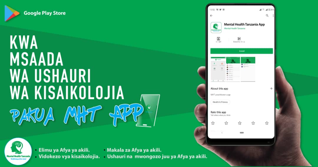 MentalHealth_TZ's tweet photo. Taasisi ya Mental Health Tanzania (MHT) inakuletea Mental Health Tanzania App (MHT App). Utawezapata msaada wa ushauri wa kisaikolojia bure ukiomba kupitia App hii.
https://t.co/Ik5lkycTA9
#MHTApp
#MentalHealthTanzaniaApp
#MentalHealthTanzania
https://t.co/Hab9VyRWx5 https://t.co/9boEgIuhZ6