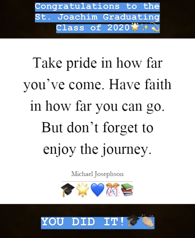 Mrs_Pastore's tweet photo. A BIG Congratulations to the Graduating Class of 2020🌟🎓👏🏼This evening we celebrated a wonderful group of students, who have worked SO hard &amp; persevered through unprecedented times. I am SO PROUD you; the Class of 2020 is one to remember! Reach for the stars ✨ @StJoachimDPCDSB https://t.co/ccUZgsff6r