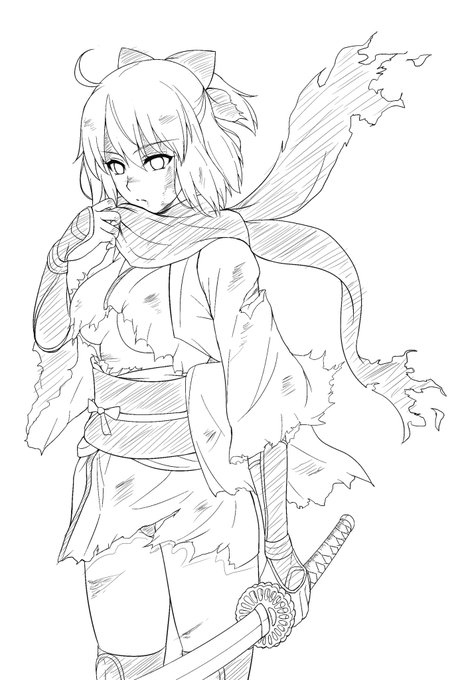 久しぶりに沖田さん描いてる 