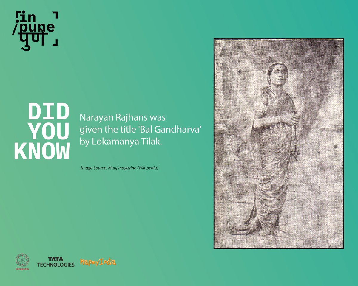 Sahapedia's tweet photo. #PuneCulturalMapping | Narayan Shripad Rajhans, popularly known as Bal Gandharva is famous for his roles as female characters in Marathi plays. #DidYouKnow Lokamanya Tilak gave him the title 'Bal Gandharva' (young Gandharva) after Narayan's singing performance staged in Pune. https://t.co/i1vTz9699b