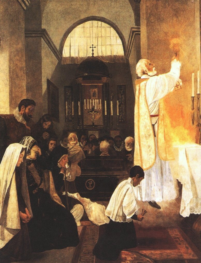 Saint Philip Neri celebrating the Holy Mass by Joan Llimona (church of Sant Felip Neri, Barcelona). Gaudí was the model for Saint Philip Neri's face.