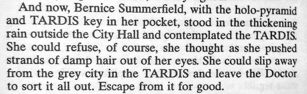 But yeah, Infinite Requiem is definitely not lacking in interesting ambitions. I love the Doctor sending Bernice on a solo mission post-Ace departure, and her wondering whether she really wants to do it.