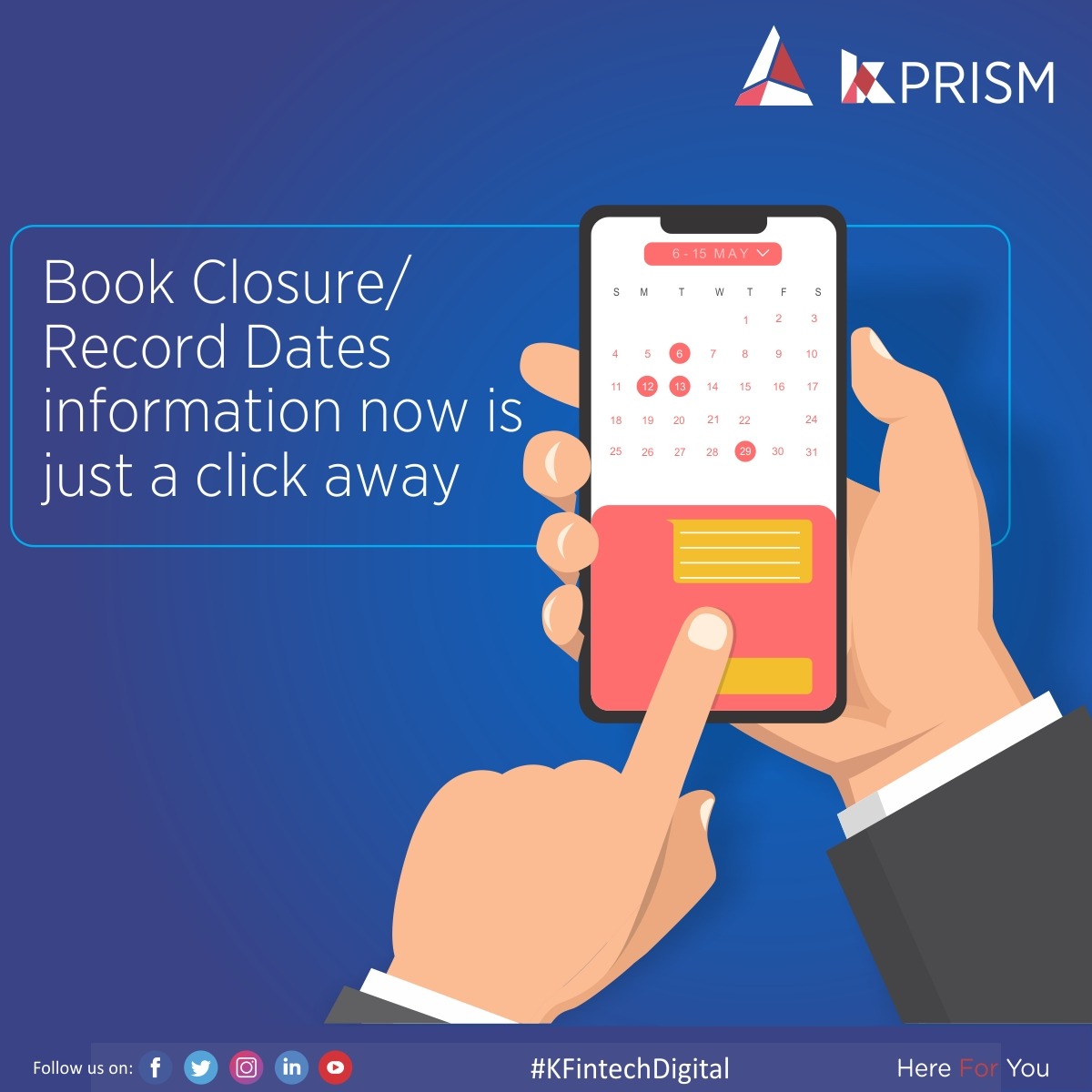 weKFintech's tweet photo. Get all Book Closure and Record Dates on the KPRISM app.

Download App Now: https://t.co/LYrDZz4uAF

#KFintechDigital #Digital #HereForYou #BookClosure #RecordDates #KPRISM https://t.co/sjeRqvDzH6