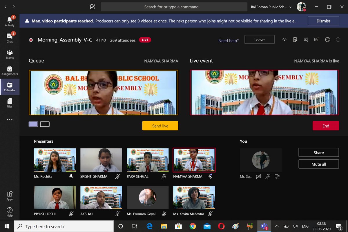 #BalBhavanPublicSchool
#Virtualmorningassembly
#Producinglive
<a href="/BBPSMV/">Bal Bhavan Public School</a> <a href="/vividh87/">Vividh Gupta</a> <a href="/MicrosoftEDU/">Microsoft Education</a> <a href="/JuanaTech/">Juana Technologies</a>