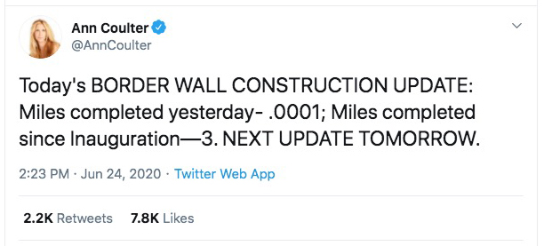 Thread @AnnCoulter is funny.She's what's happens when a person thinks she's smarter than the whole world combined.Apparently that poor thing voted for  @realDonaldTrump for a border wall and no other reason.