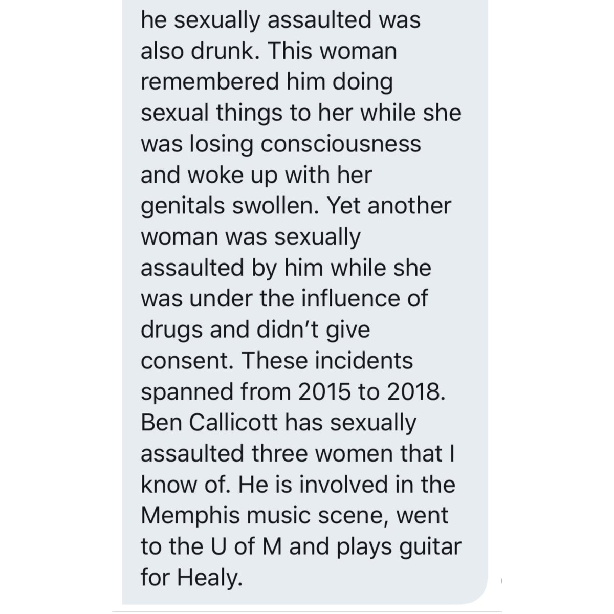 AbusersMemphis's tweet photo. TW: grooming, sexual assault, coercion, rape
Allegation towards Ben Callicott https://t.co/L2ZrG6oTs7