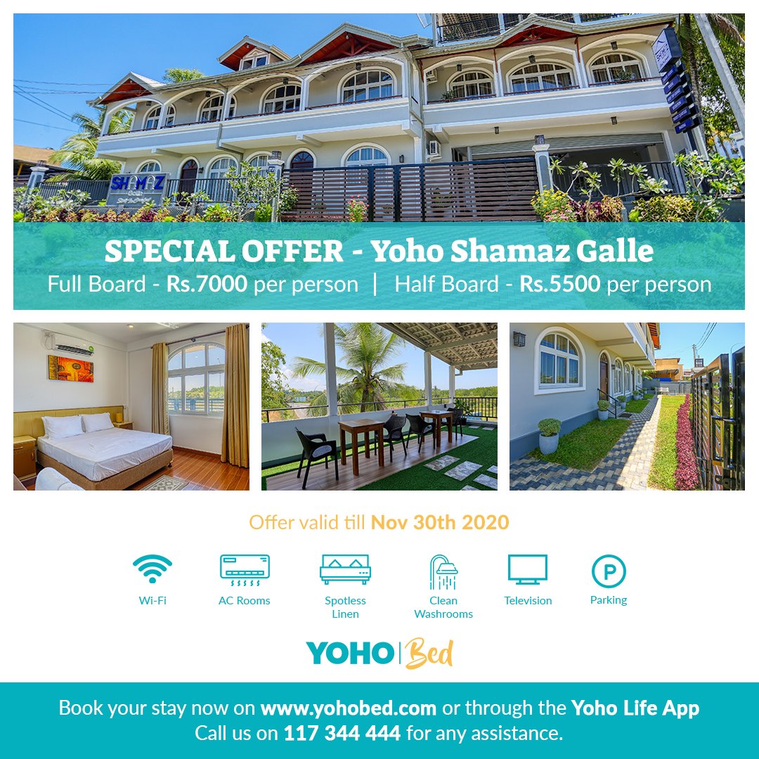 Enjoy a getaway at the wonderful Yoho Shamaz Galle, featuring a garden, restaurant as well as a terrace.

It's also has an open rooftop on the top deck with a private jacuzzi

Offer valid till Nov 30th only. 

Call us on 117 344 444 .