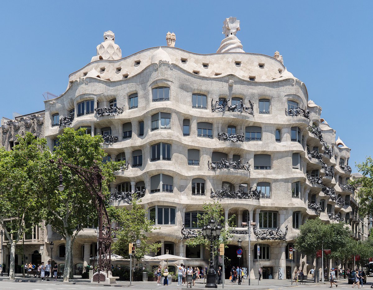 Casa Milà popularly known as La Pedrera or "The stone quarry", a reference to its unconventional rough-hewn appearance, is a modernist building in Barcelona. It was the last private residence designed by architect Antoni Gaudí and was built between 1906 and 1912.