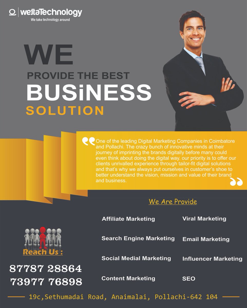 WettaTechnology's tweet image. One of the leading Digital Marketing Companies in Coimbatore and Pollachi. The crazy bunch of innovative minds at their journey of imprinting the brands digitally before many could even think about doing the digital way. 

Contact us : 87787 28864 (or) 73977 76898