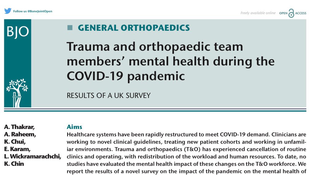 Amit Thakrar (@dramitthakrar) on Twitter photo ā..a significant prevalence of Generalised Anxiety Disorder and Major Depressive Disorder in the T&O workforce.ā ā..those of Black, African, Caribbean, or Black British origin were disproportionately affected.ā #ThursdayThoughts #MentalHealthAwareness #BLM online.boneandjoint.org.uk/doi/full/10.13⦠ā..a significant prevalence of Generalised Anxiety Disorder and Major Depressive Disorder in the T&O workforce.ā ā..those of Black, African, Caribbean, or Black British origin were disproportionately affected.ā #ThursdayThoughts #MentalHealthAwareness #BLM online.boneandjoint.org.uk/doi/full/10.13ā¦