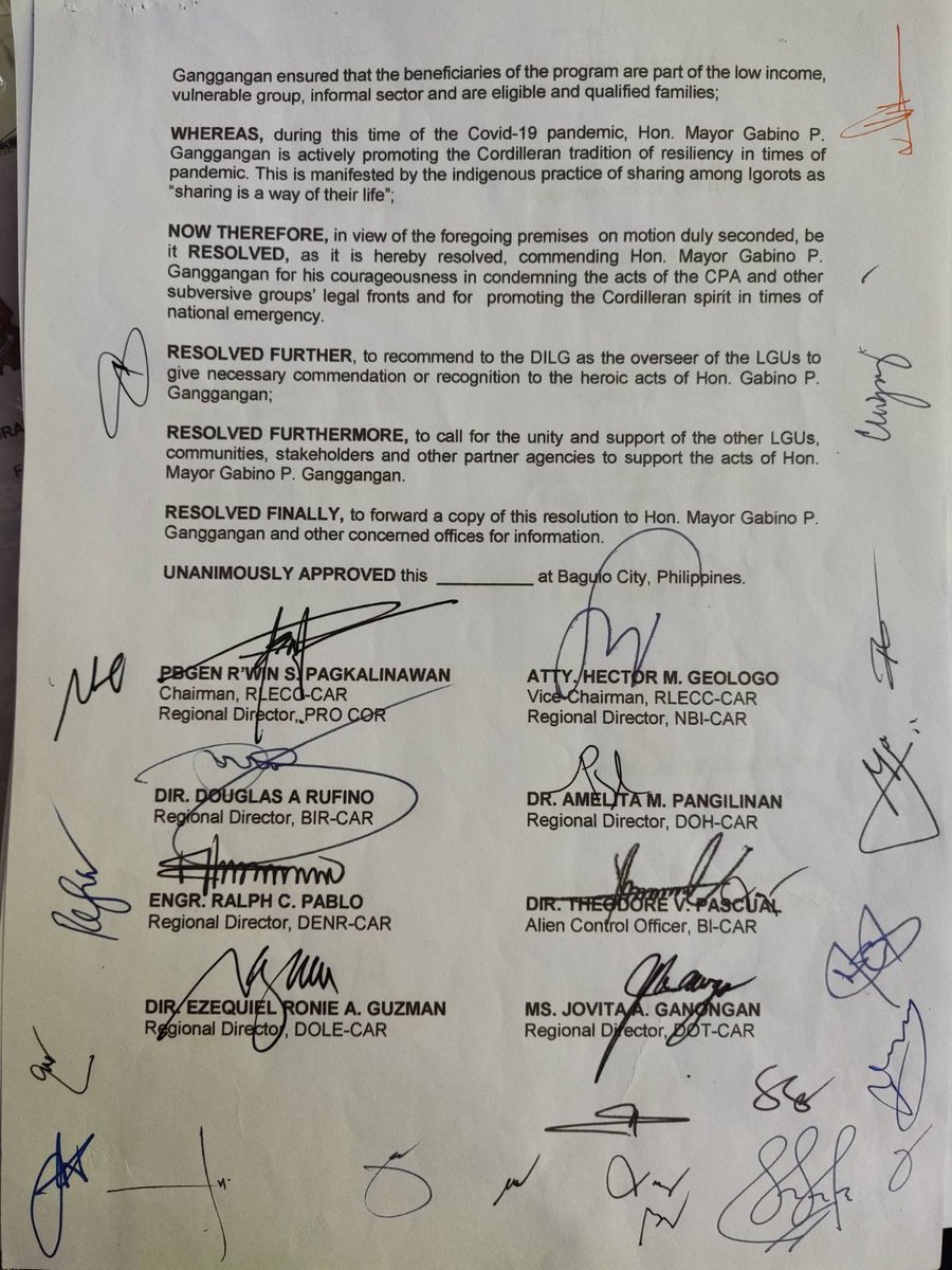 rwinp88's tweet photo. Cordillera Region Law Enforcement Community Council supports Mt Province’ Sadanga Mayor Gabino Gangangan and his Municipal Peace and Order Council resolution declaring the Cordillera Peoples Alliance and the CPP/NPA as Persona Non Grata. #YesToAntiTerrorBill #HandsOffOurChildren https://t.co/hfbRwn7Xbg