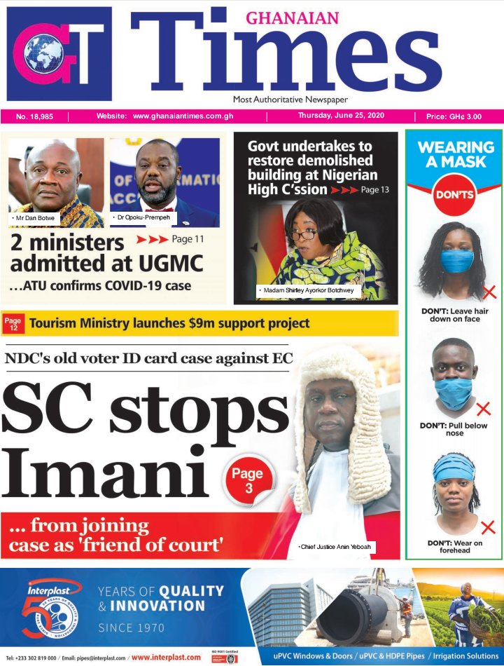 GHANAIAN TIMES NEWSPAPER FRONT PAGE