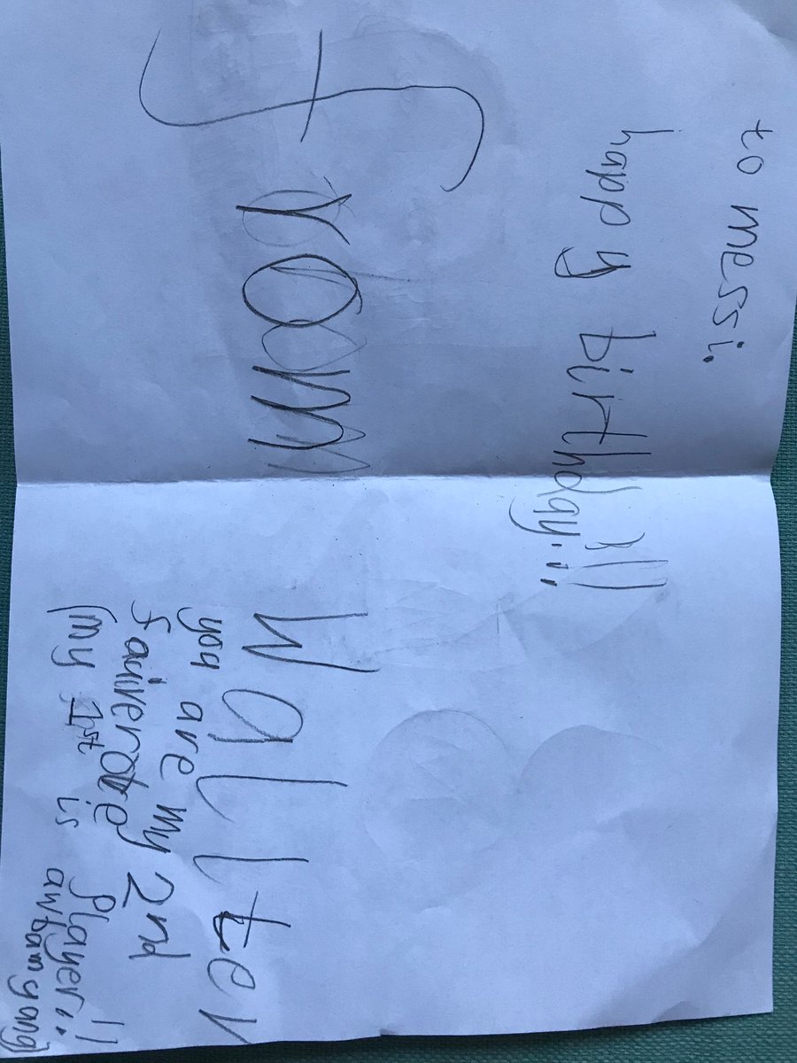 #HappyBirthdayLionelMessi“ To Messi, Happy birthday from Walter (6). You are my 2nd favourite player!! My 1st is Aubameyang.”