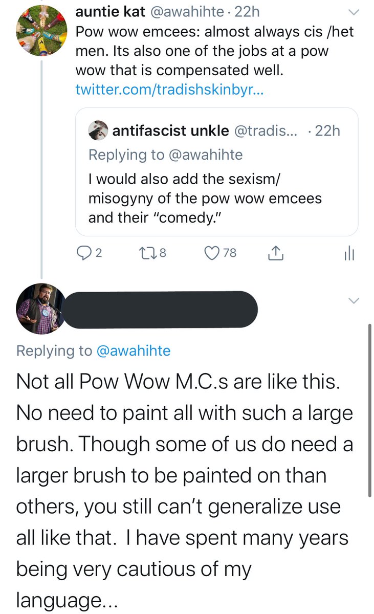 - refusing to engage with even the most neutral discussion of patriarchy in Native spaces, getting defensive saying  #notallmen, never admitting they’re being patronizing: