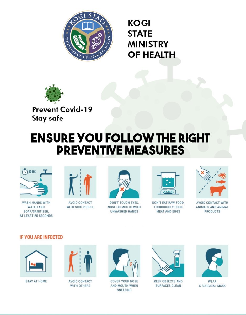 kogipheoc's tweet photo. Ensure you follow the right preventive measures!
#covid-19 #coronavirus #kogi #ncdc https://t.co/W1NSYBWzXF