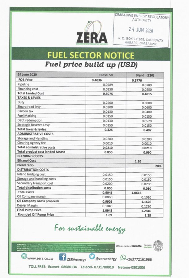  #NOCZIMDebtRedemptionLevy Thread i. HOW long shall this be paid? ii. WHO is being paid WHAT amount? 1/ Indicated in the fuel price build up is a level of 1.3 cents USD & 5.7 cents USD per litre for diesel&petrol, respectively. Accountability based on s68 of the Const