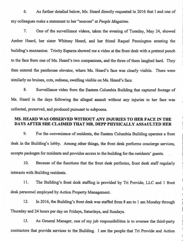 Brandon Patterson General Manager of the Eastern Columbia Building Testifying that Amber Heard asked the staff to give a false statement to the press about her injuries