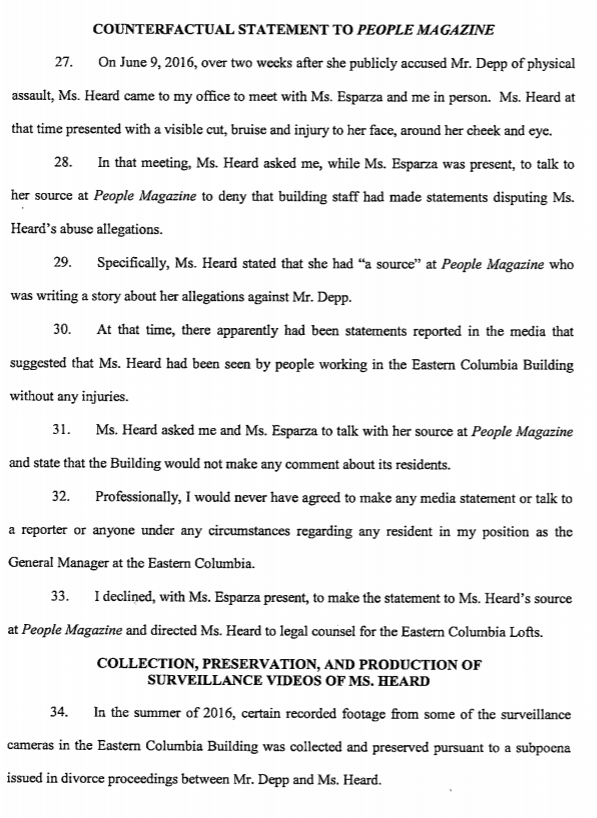 Brandon Patterson General Manager of the Eastern Columbia Building Testifying that Amber Heard asked the staff to give a false statement to the press about her injuries