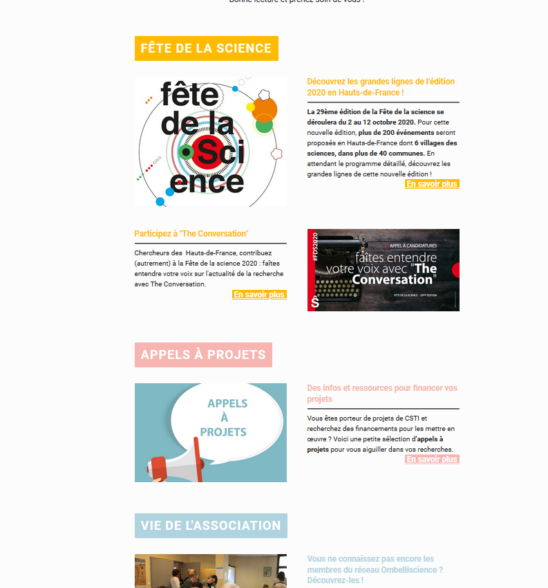 Ombelliscience's tweet photo. [#newsletter] Fête de la #science, #appelsaprojets, dispositif Région, #Amcsti, expos, vie de l’asso… Découvrez les actus du moment ! Ombelliscience reste joignable et disponible pour vous accompagner dans vos projets #CSTI #hautsdefrance > https://t.co/1SU0DeX44Z https://t.co/KhlgR3g9be