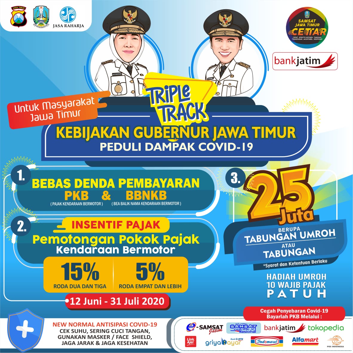 bapendajatim's tweet photo. Jawa Timur memang Cettar 
Sangat memanjakan wajib pajak.  
Yang terlambat bayar,  dibebaskan denda. 
Yang bayar pajak,  diberi diskon.
Yang patuh tidak terlambat bayar pajak, punya kesempatan mendapatkan hadiah tabungan umroh.  
#bayarpajakmudah
#Jatimcettar
#bapendajatim https://t.co/e5IzgLvica