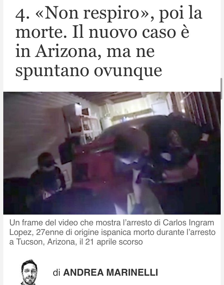 🇺🇸🇨🇳 Il capo della polizia di Tucson, Arizona, si è dimesso dopo aver reso pubblico un video con gli ultimi minuti della vita di Carlos Ingram Lopez, 27enne ispanico ucciso ad aprile dalla polizia: <a href="/AndreaMarinelli/">Andrea Marinelli</a> ne racconta la storia su #AmericaCina 👇🏼

corriere.it/NewsletterCorr…