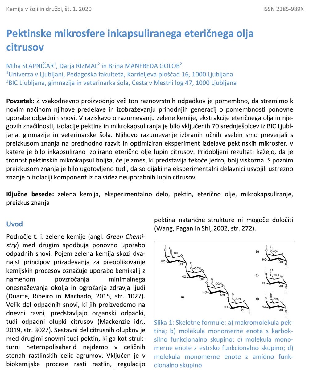 MihaSlapnicar's tweet photo. An article (in Slovenian language), in which we repeated and slightly upgraded the research on the Slovenian sample according to an article by @GlennAdamHurst 

#greenchem #pectine #essentialoils #capsulation #giftedstudents

@RoySocChem @DevetakIztok @dissiprojecteu @SloChemSoc https://t.co/txck3znQcf
