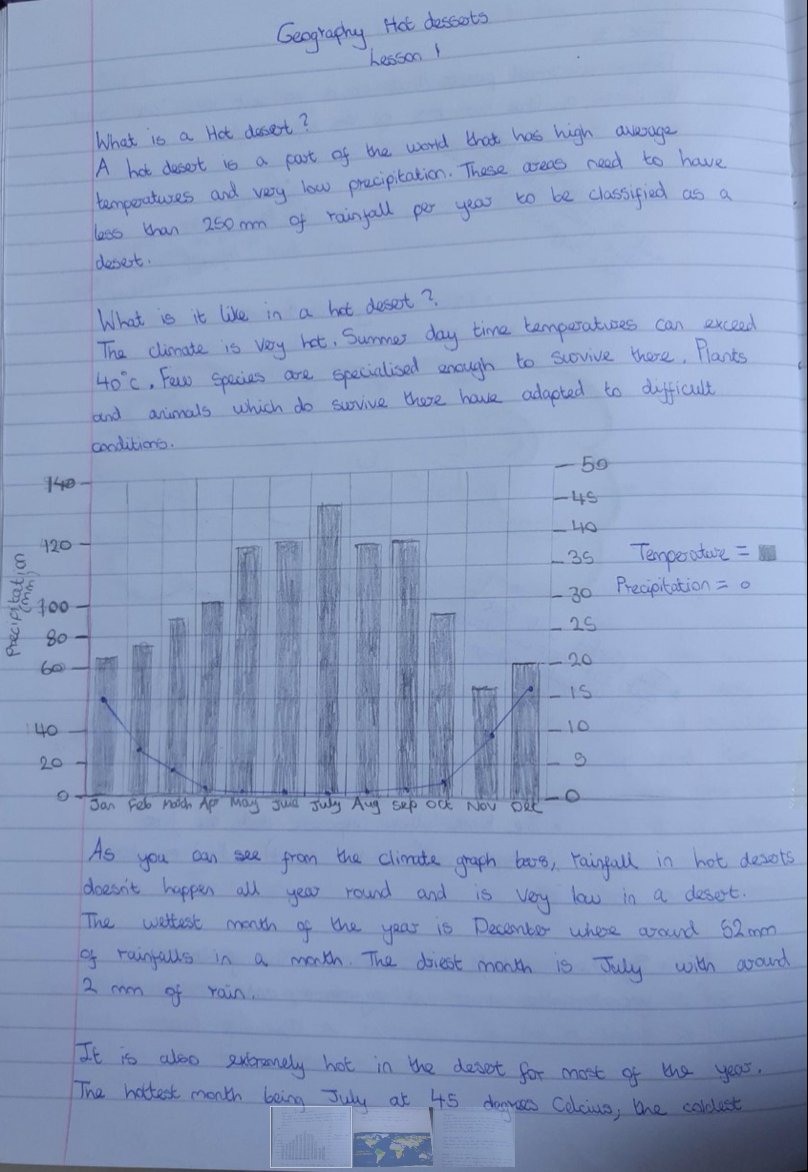 GeogHarper's tweet photo. Some fantastic detailed work from Jemma Gill in year 8, who has been working hard at her Hot Deserts research project this week. Well done Jemma😀🌎 @HarperGreen https://t.co/XXMhchpqkV
