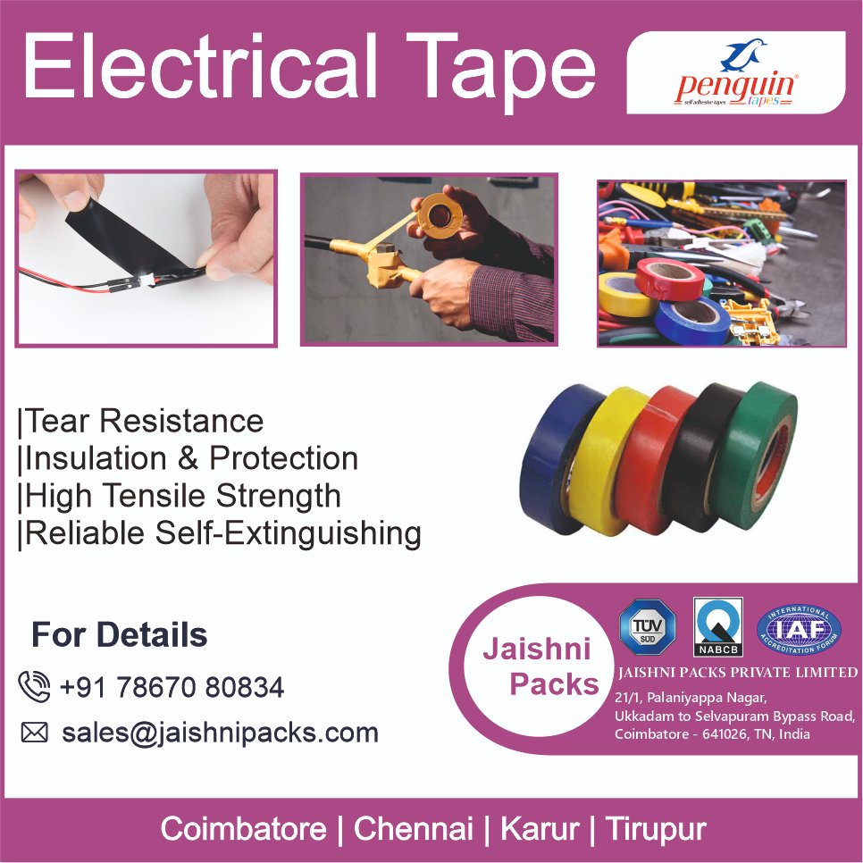 penguintapes's tweet photo. PVC Insulation Tapes
Available In Red,green,yellow,blue,black Colors
Visit Us:https://t.co/8yImkX7w4T
#bundlingtapes #pvcinsulationtapes #electricTape #tapemanufacturerincoimbatore #bestqualitytapesmanufacturer #pvctapes #besttapemanufacturer #penguintapes #jaishnipacks https://t.co/zu4sJy9AQs