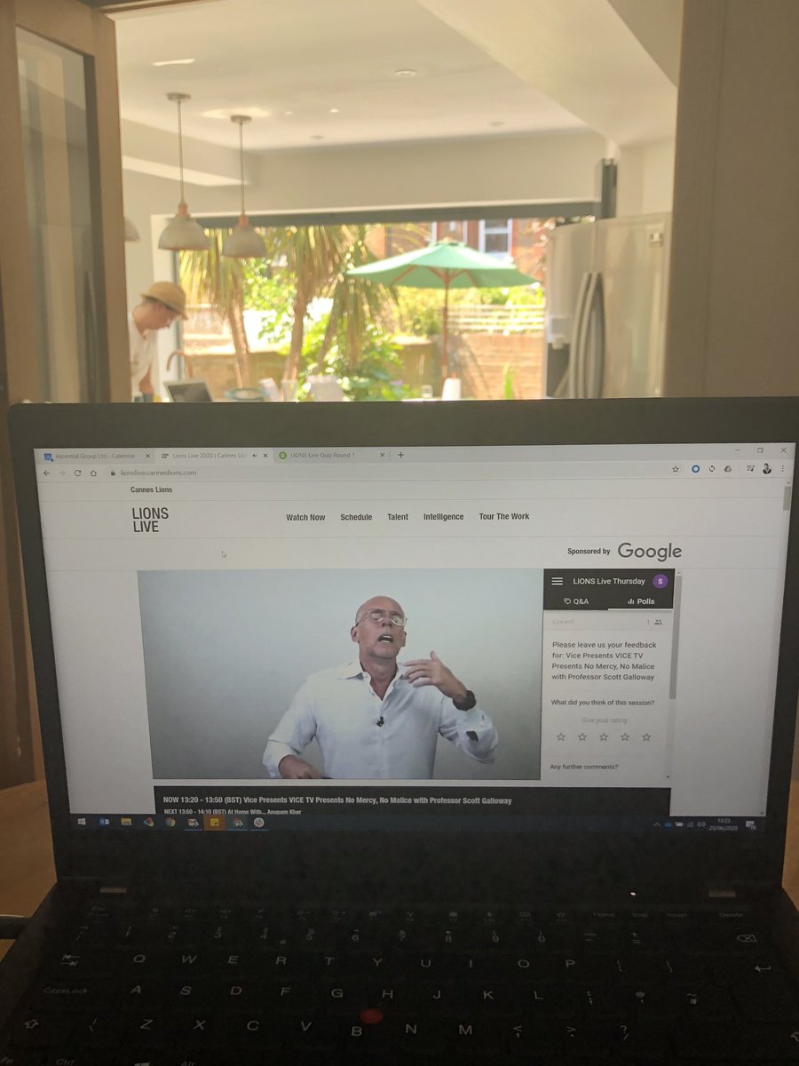 Normally this time of the year I’d be catching up with the <a href="/profgalloway/">Scott Galloway</a> in Cannes where he speaks to <a href="/JimStengel/">Jim Stengel</a>  CMO Accelerator every year. This year I’m settling for Scott in my living room but he’s as great as ever! And he’s unbuttoned the shirt for deserts! Hubba hubba!