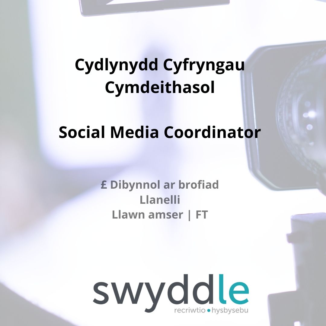 Oes gennych chi'r ddawn i ddatblygu a chynnal strategaeth cyfryngau cymdeithasol ar gyfer rhaglenni teledu @henos4c @prynhawndaS4C ? Beth am ymgeisio am y swydd NEWYDD yma 👇

Social Media Coordinator role in #Llanelli 👇

bit.ly/2VklHyp

#swydd #swyddicymraeg  #gwaith