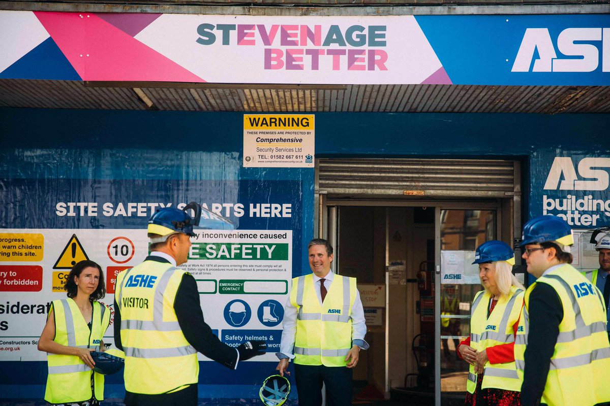 Keir_Starmer's tweet photo. Myself and @AnnelieseDodds, our Shadow Chancellor, have spent the morning in sunny Stevenage seeing first-hand how the council, builders and community have come together during the crisis to continue their work transforming the town centre. https://t.co/ORaFjLIz4A
