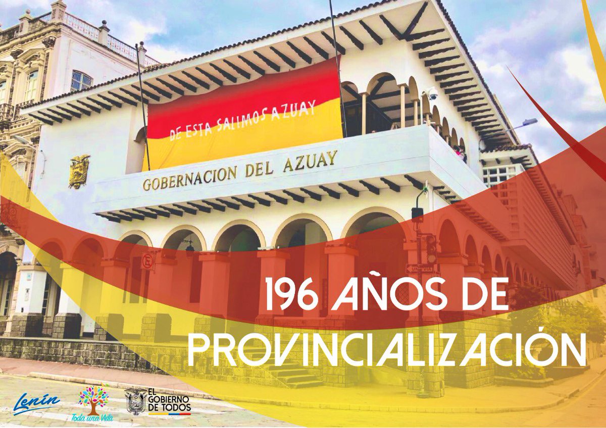 ¡Viva Azuay! 🎊

Saludos a la provincia del #Azuay, tierra de gente honesta y trabajadora, al cumplir 196 años de provincialización.

También festejamos a #Gualaceo y #Girón, en sus aniversarios de cantonización.

<a href="/Lenin/">Lenín Moreno</a>
<a href="/xaesma/">Xavier Martínez Guillén</a>