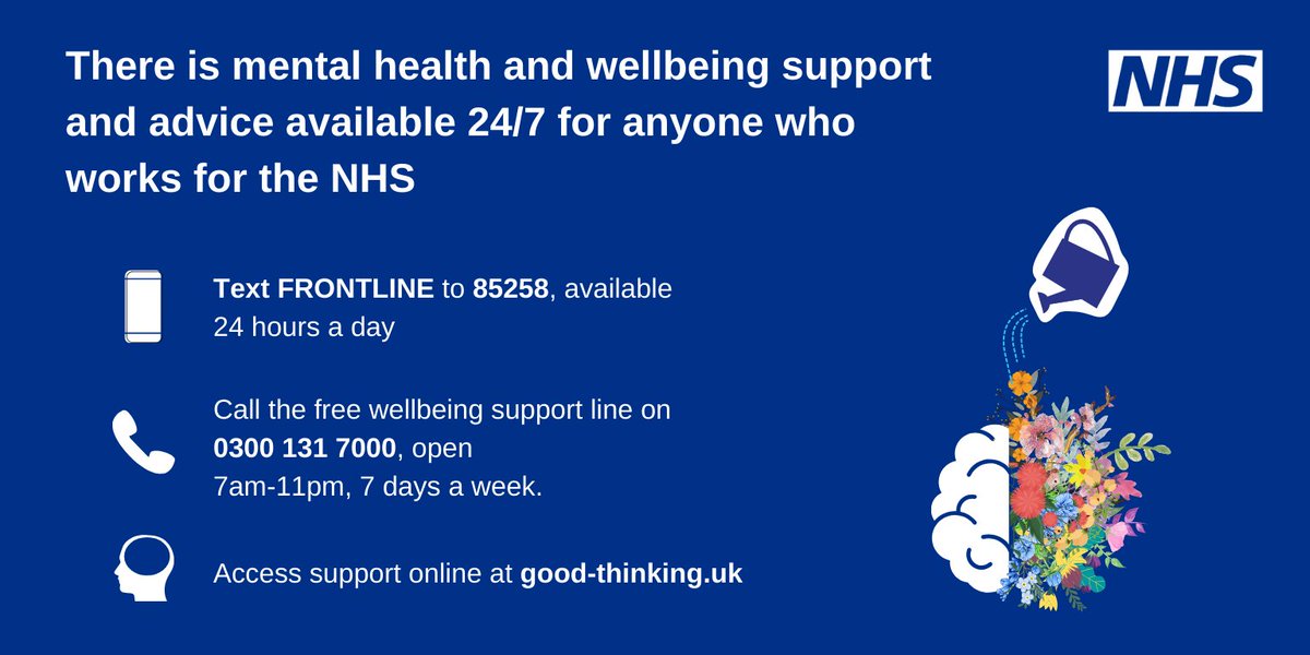 Ldn_Ambulance's tweet photo. The NHS Mental Health Hotline is here for staff and volunteers who may be struggling or needing to speak to someone for some help.

☎ 0300 131 7000
Text: FRONTLINE to 85258

NHS staff can also access wellbeing support at: https://t.co/FjsSDEcmB8 

#OurNHSPeople https://t.co/r986YbphsC