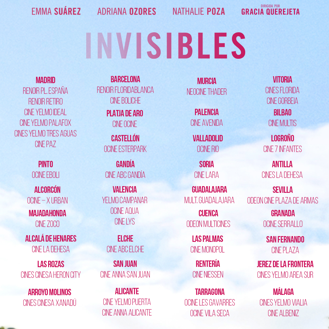 wandafilms's tweet photo. #YoVoyAlCine ||Continuamos otra semana más con #Invisibles de Gracia Querejeta (@sietemesas )en los cines 🎥🍿 Conoce la historia de las 3 amigas interpretadas por @AdrianaOzoresCF ,Nathalie Poza y Emma Suárez ¡Un gran reparto! 😊
Para ver el tráiler 👉 https://t.co/fsgiNkldOG https://t.co/WoEq6yQEJo