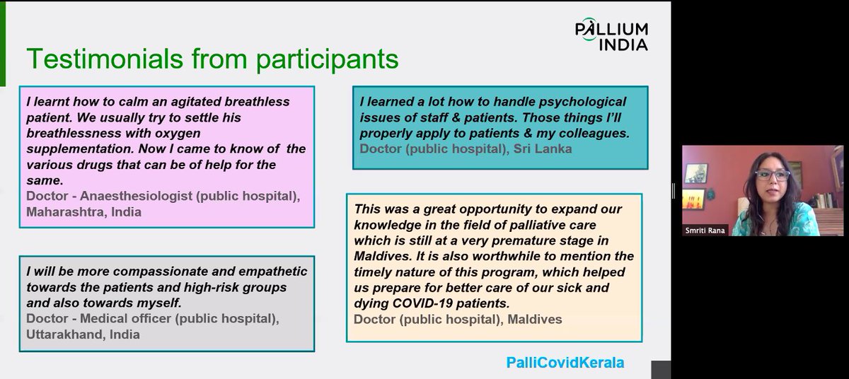 sunithamd's tweet photo. @WHOSEARO Webinar on palliative care in #COVID19  @SmritiRana0702 on impact of #Resourcetoolkit #PalliCovid #PalliCovidkerala @drmhoira @palliumindia @RajaniSurendarB https://t.co/igWtZBp2P6
