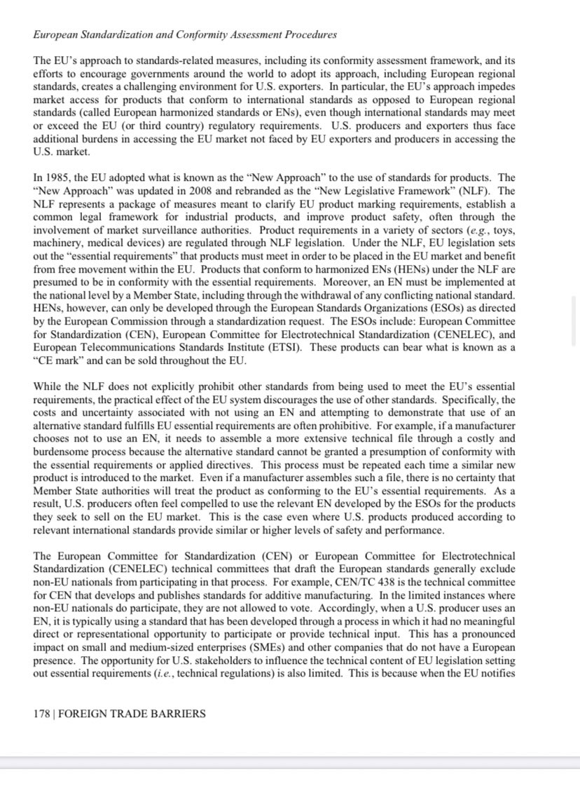 This is the issue the US has with the EU (and currently the UK) approach to standard setting: https://ustr.gov/sites/default/files/2020_National_Trade_Estimate_Report.pdf#page181