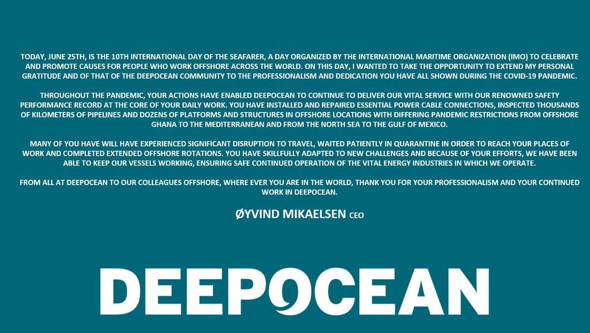 A message from DeepOcean CEO, Øyvind Mikaelsen to all our colleagues who work offshore on Day of the Seafarer.

#ThankYou #dedication #offshore