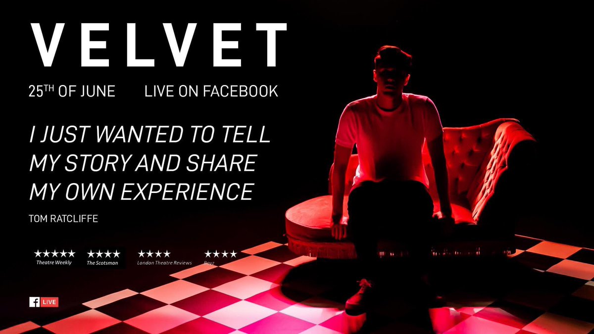 Harlow Playhouse (@harlowplayhouse) on Twitter photo VELVET, by <a href="/TomRatcliffe15/">Tom Ratcliffe</a>, live at 7 tonight on the #HarlowPlayhouse Facebook page.
Tom calls it semi-autobiographical, "... but sadly more of Velvet is true than you might think." 
Watch it here from 7pm: m.facebook.com/harlowplayhous… VELVET, by <a href="/TomRatcliffe15/">Tom Ratcliffe</a>, live at 7 tonight on the #HarlowPlayhouse Facebook page.
Tom calls it semi-autobiographical, "... but sadly more of Velvet is true than you might think." 
Watch it here from 7pm: m.facebook.com/harlowplayhous…