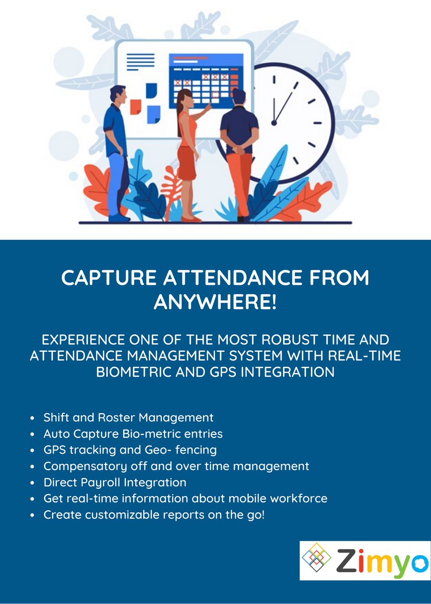 Zimyo, a comprehensive HRMS backed by a dedicated team to provide you with cutting edge automation for your various HR functions. Manage employee attendance on the go!

#employeeexperience #zimyo #employeetracking #attendancemanagement   #coreHR  #futureofwork