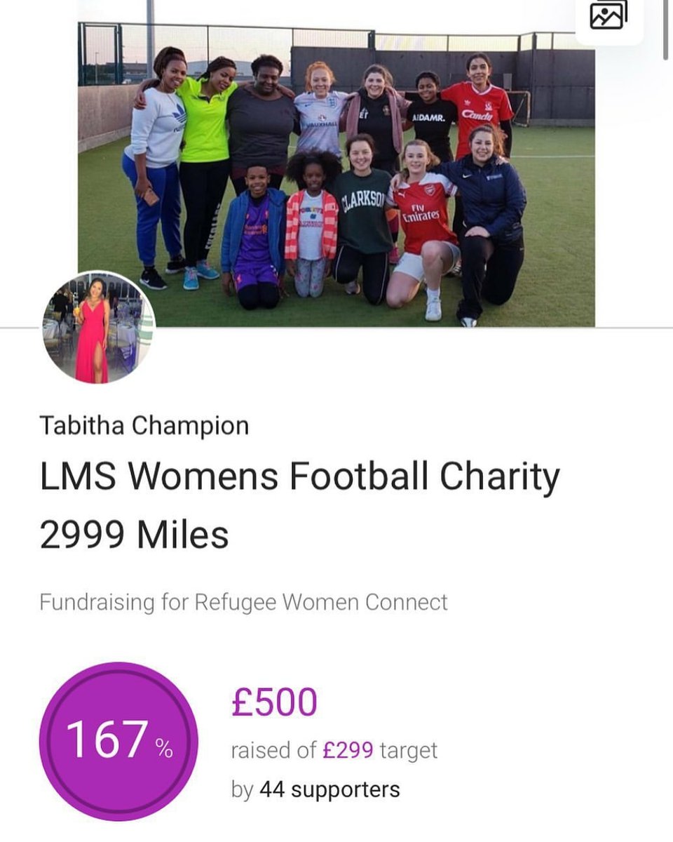 We'd like to say a huge thank you to <a href="/lmswfc/">LMSWFC</a>! They've raised £500 for Refugee Women Connect by collectively walking/running/cycling the 2999 miles to Nigeria for sponsorship  👏👏👏 #fantasticfundraisers #charity #justgiving
