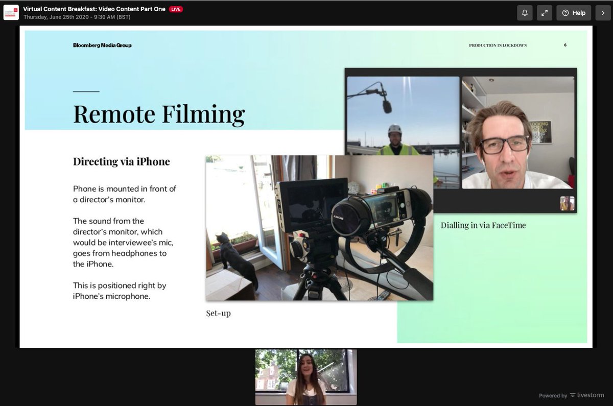the_cma's tweet photo. Using Facetime and an iPhone with headphones on to direct a successful shoot is how @Sara_Nourizadeh from @BBGMedia has adapted to producing #videocontent in lockdown! She also says that communication is key when you're remote working #ContentBreakfast https://t.co/QCD5kSe9AC