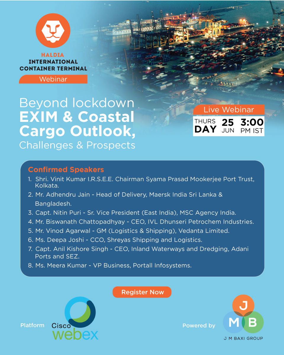TerminalHaldia's tweet photo. HICT is pleased to announce its First Webinar to provide insights on the challenges and prospects of East Coast container trade beyond lockdown.

Join our thought leaders today at 3:00 pm IST time / 9:30 am GMT time. 

To register, Click
https://t.co/cqvLi7IwVT https://t.co/RW0WSCLQl1