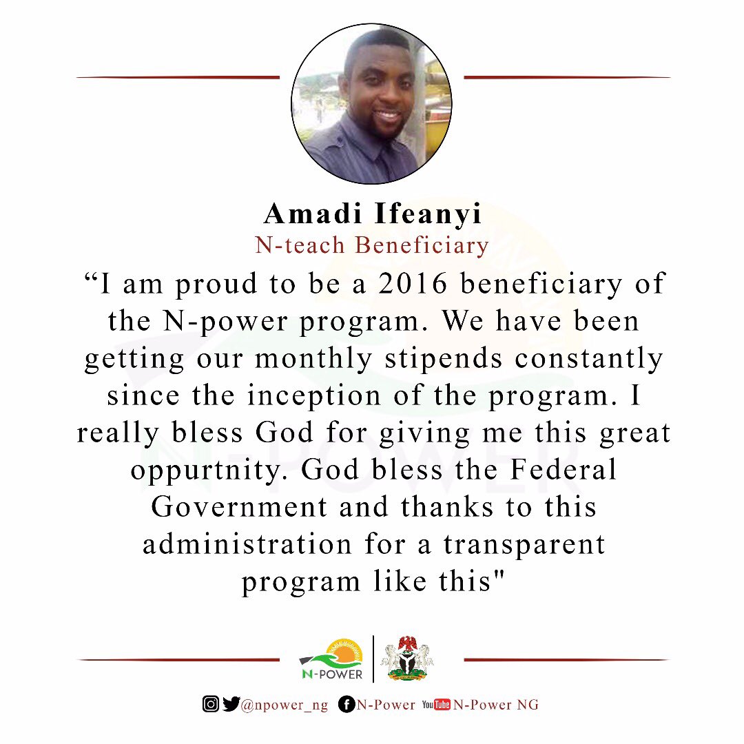 mickiebrownkie's tweet photo. “I’m a disabled Nigerian youth, I have my NCE &amp; https://t.co/D6lre88ZZa. Thanks to @npower_ng now I have a job.” -  Ogundare Oluwaseyi.

It won’t trend because it’s the most common Nigerians that are giving testimonies of PMB’s good work.
#NPowerTestimonies
#NPowerDoingMuchMore https://t.co/hDyTO0lpri